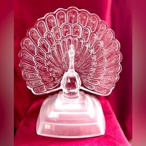 Cristal d'Arques Crystal Peacock with Frosted Base Figurine Sculpture